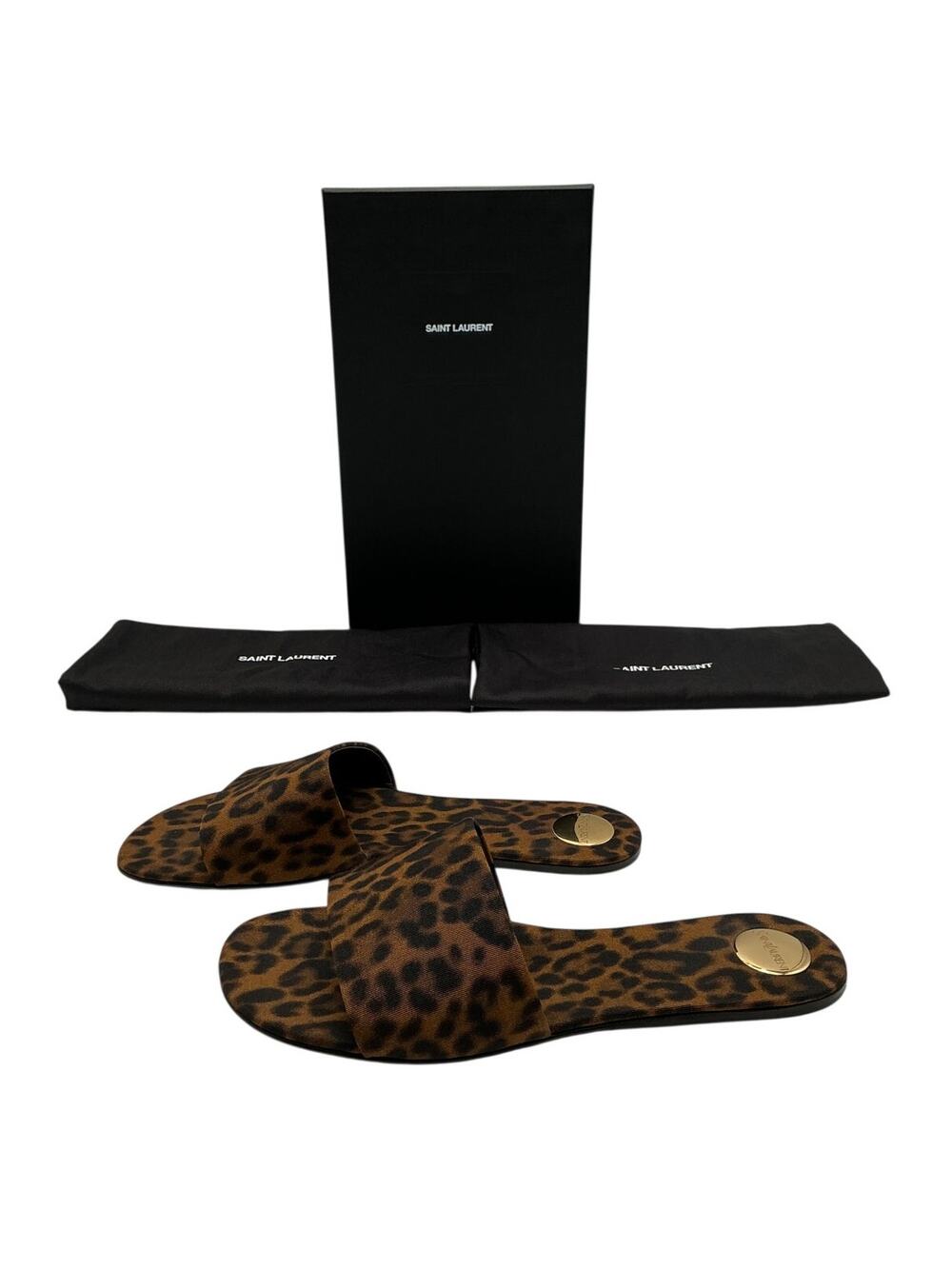 Saint Laurent Leopard Print Grosgrain Brown Carlyle Sandals Size US 7.5 NWT